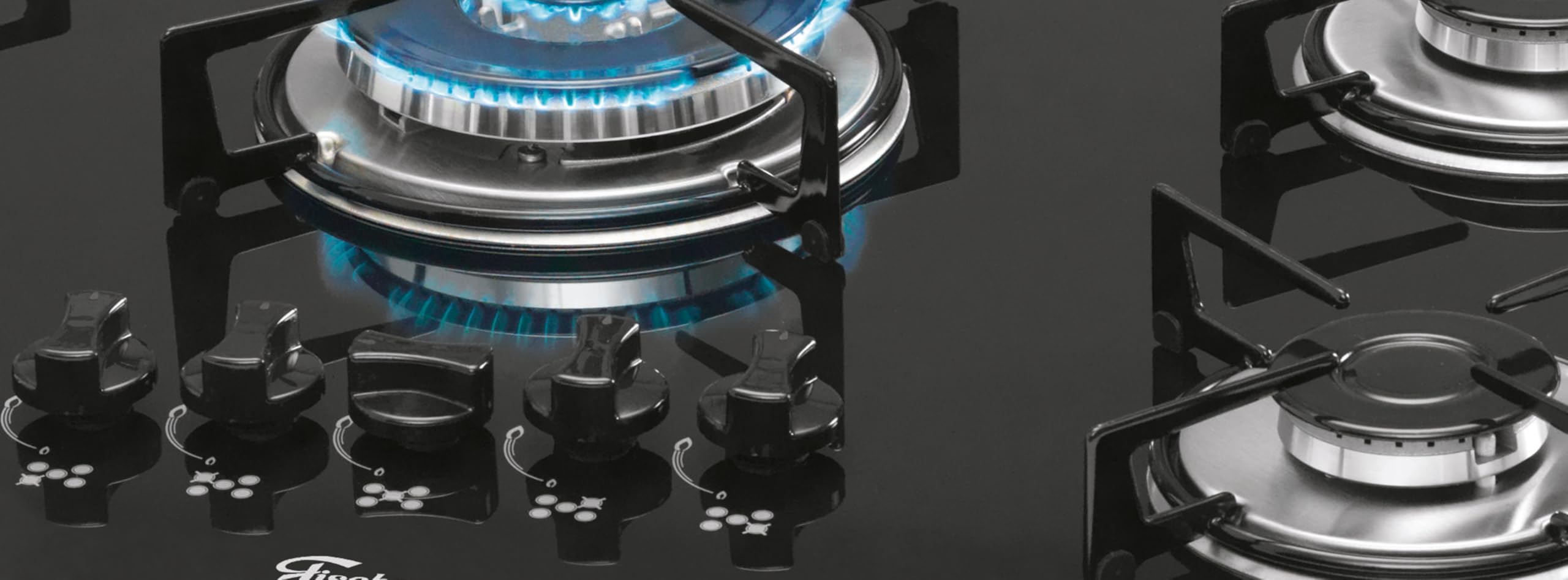 FISCHER COOKTOP À GÁS 5 BOCAS TRIPLA CHAMA MESA VIDRO PRETA BIVOLT